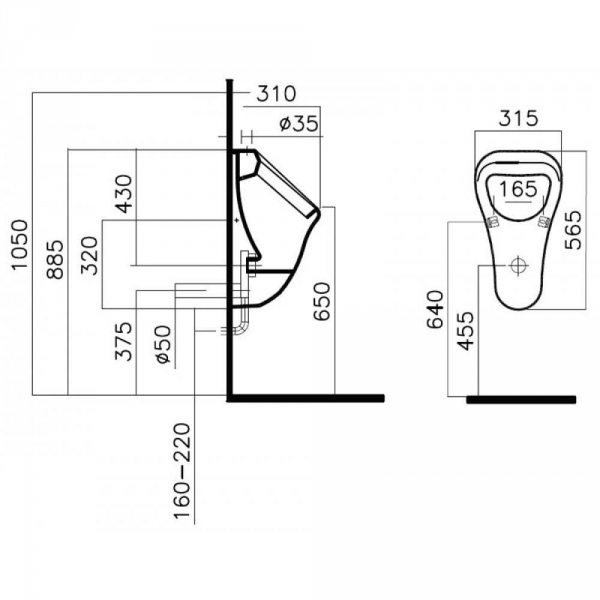 C757005WH Sense писсуар, задний впуск/выпуск