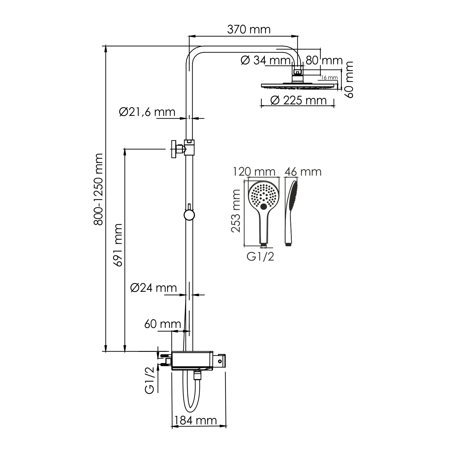 Душевая система WasserKRAFT A113.067.155.CH Thermo