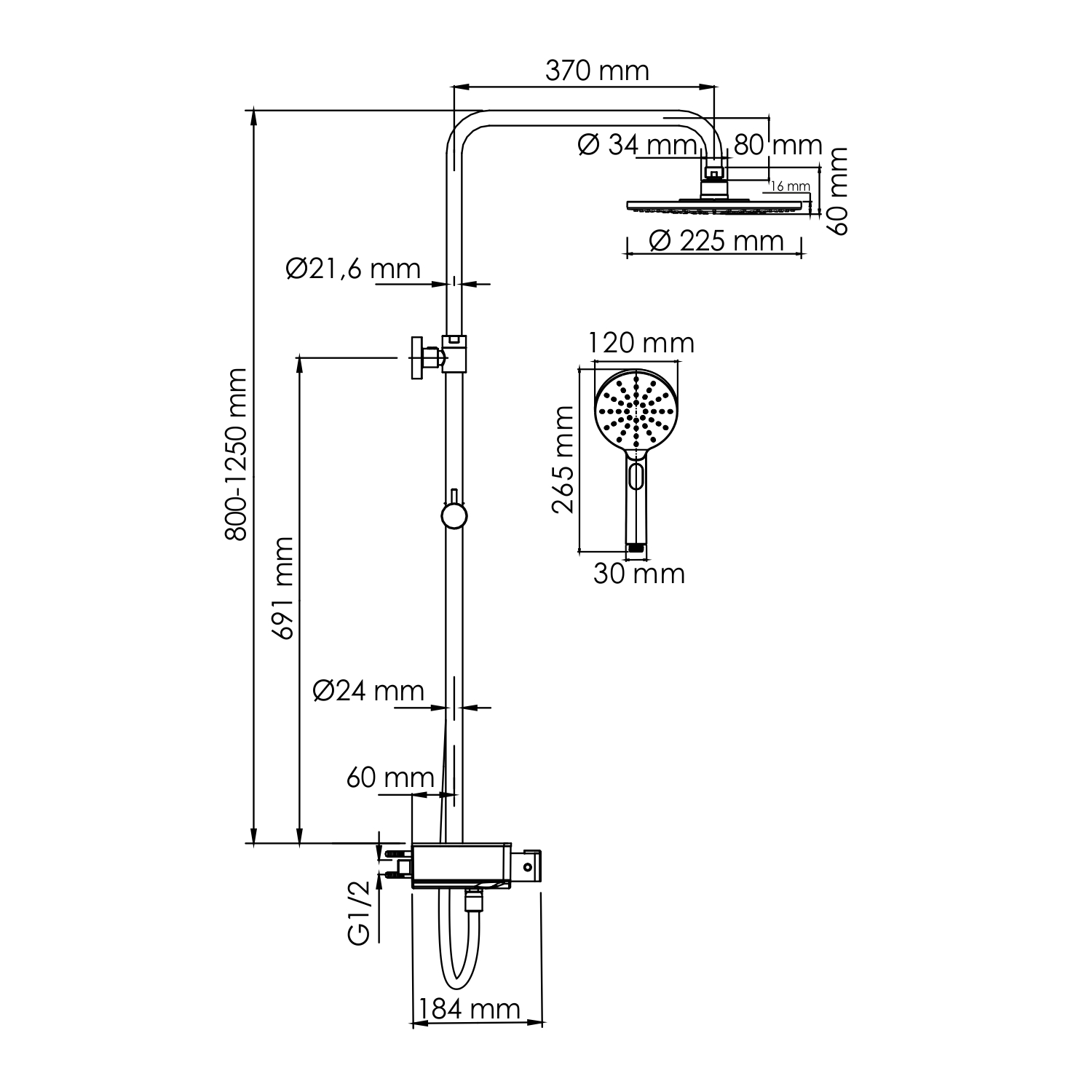 Душевая система WasserKRAFT A113.067.127.CH Thermo