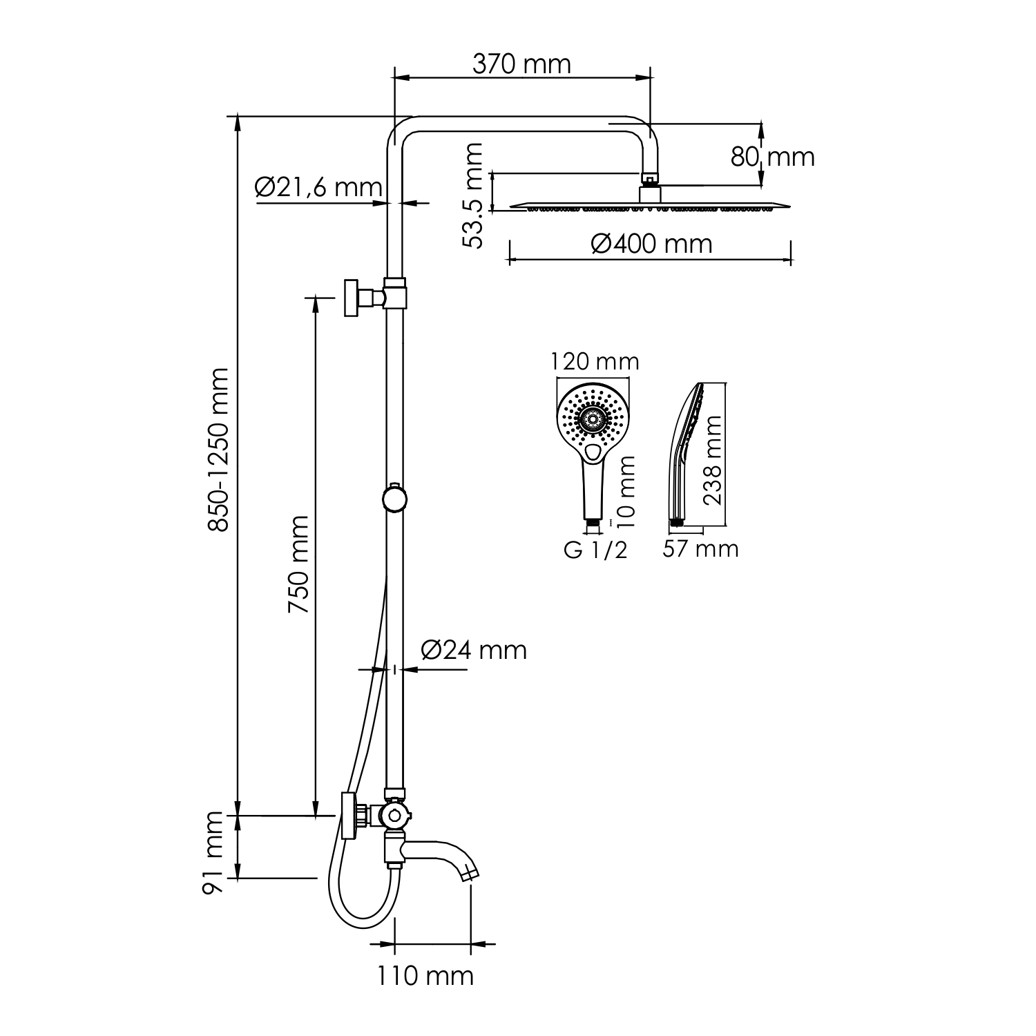 Душевая система WasserKRAFT A188.117.101.087.CH Thermo