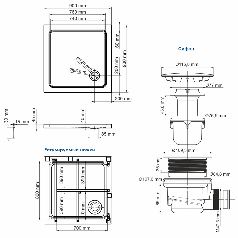 Душевой поддон (90х90) WasserKRAFT Amper 29T03