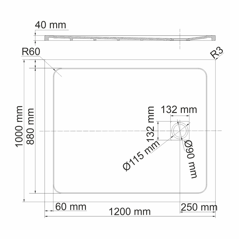 Душевой поддон (120х100) WasserKRAFT Rhin 44T10