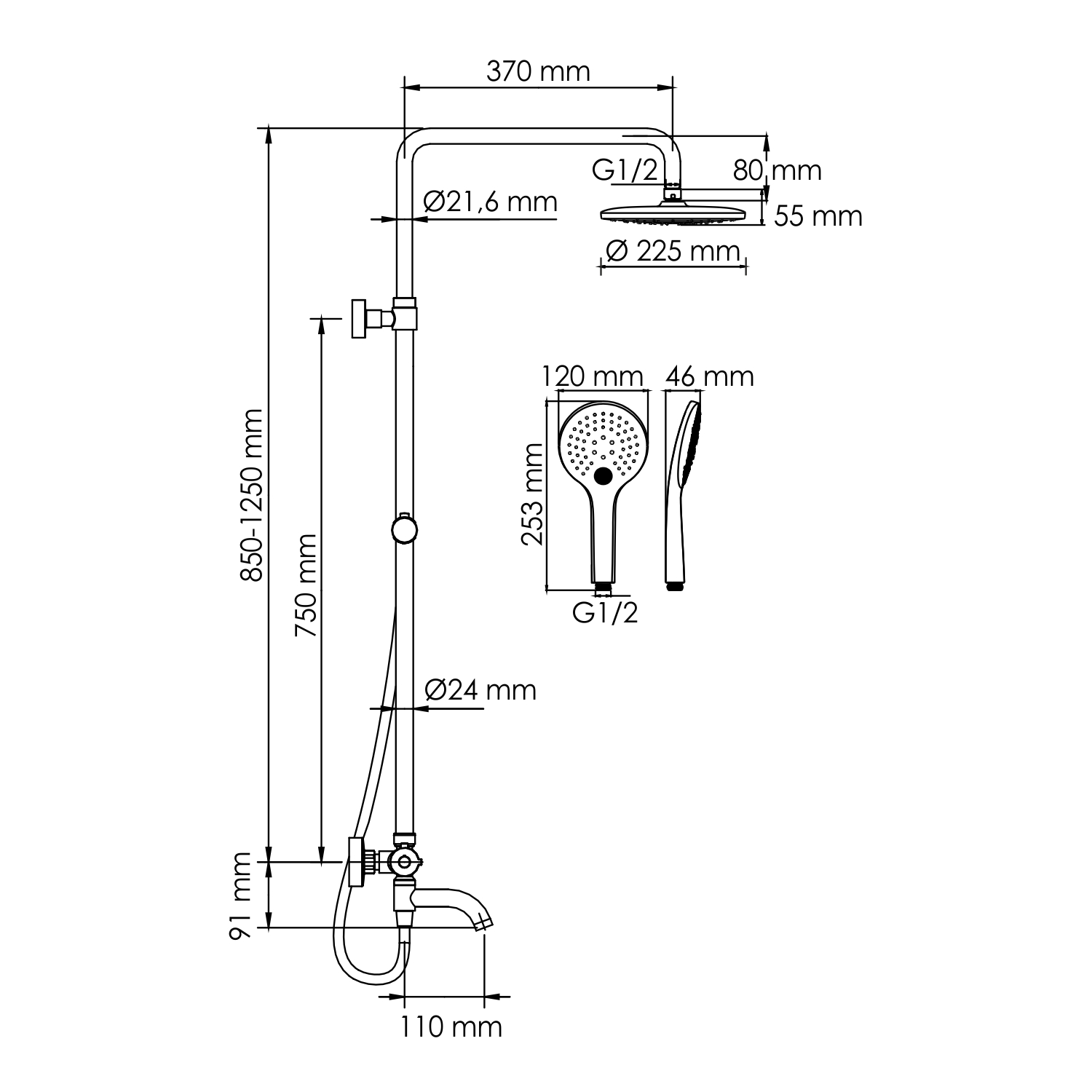 Душевая система WasserKRAFT A288.077.078.BM Thermo