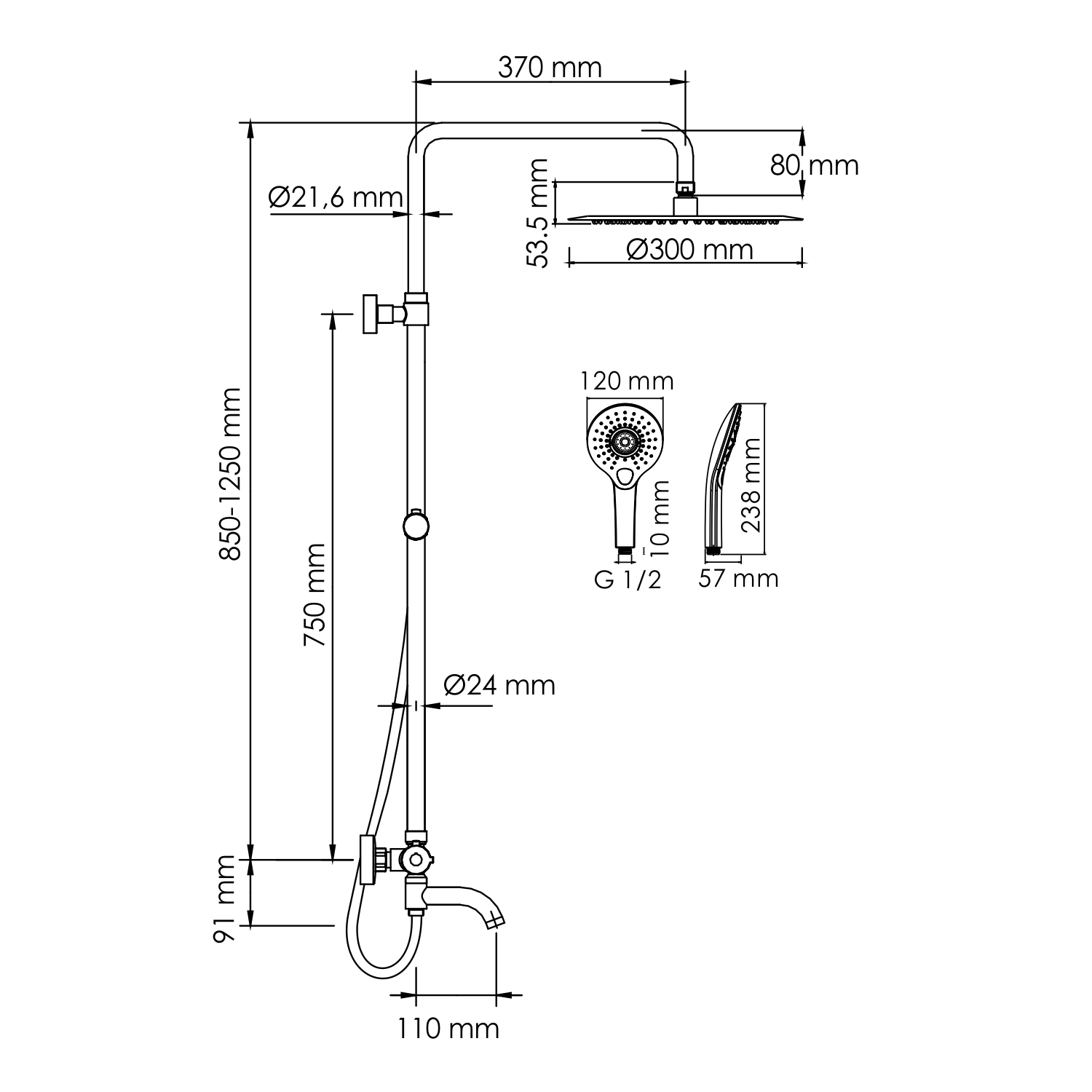 Душевая система WasserKRAFT A188.116.101.087.CH Thermo
