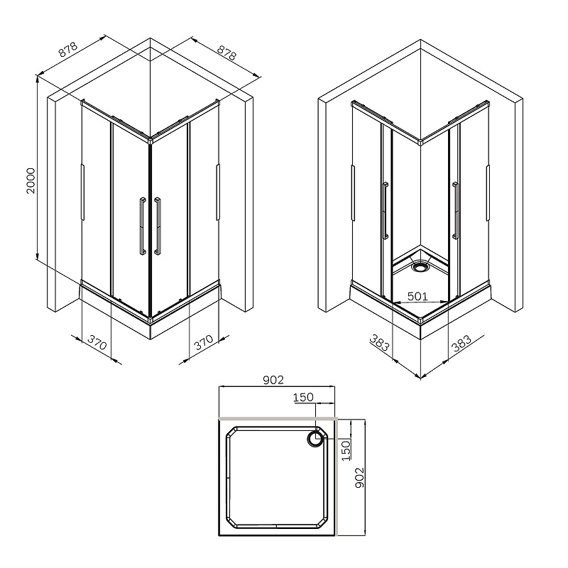 Душевой уголок AM.PM Func 90x90 W84G-403-9090-МТ