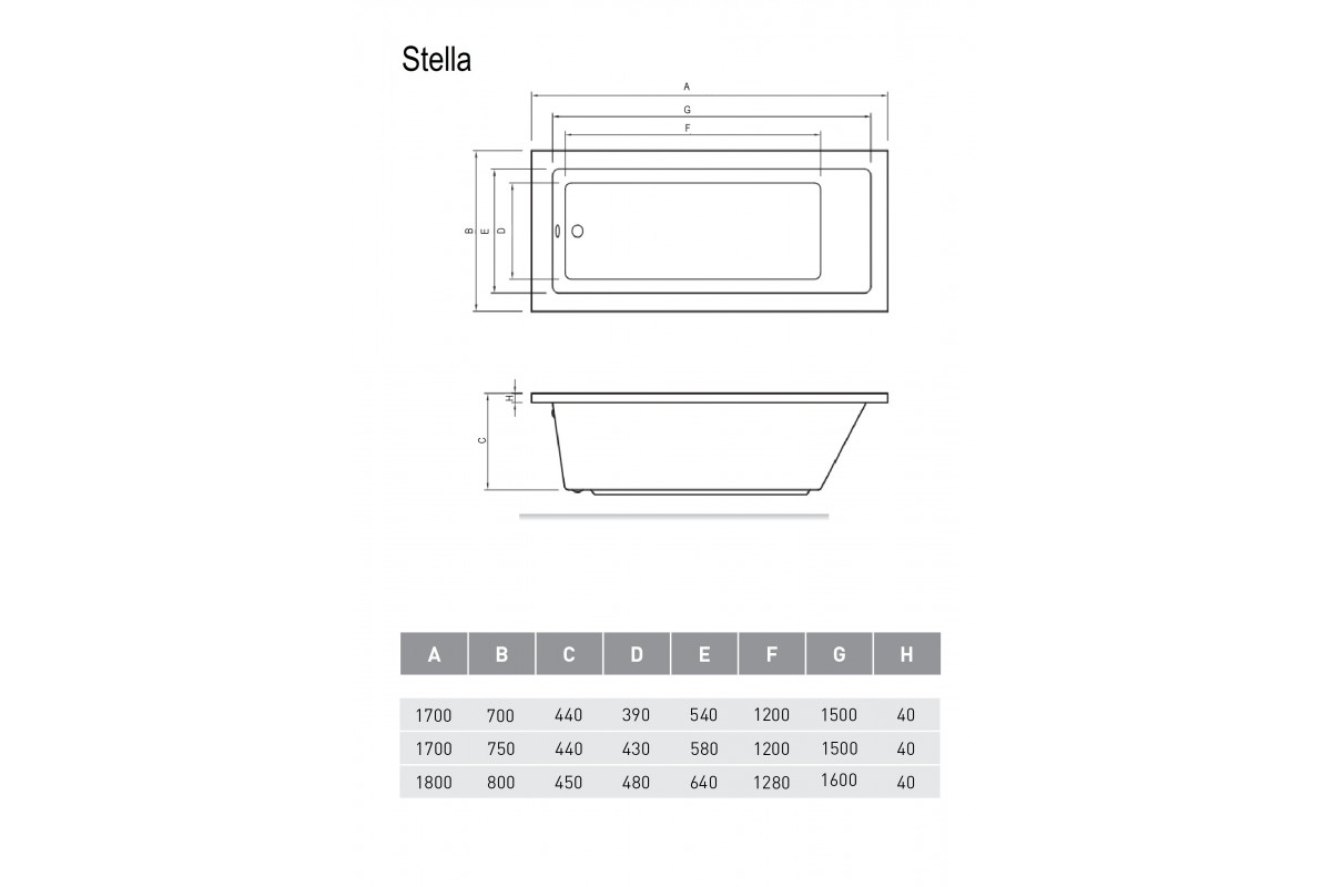 Ванна акриловая Relisan STELLA Гл000026030, 180x80