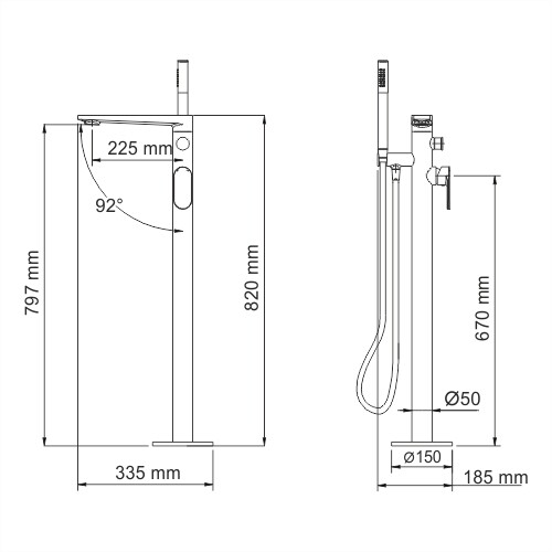 Напольный смеситель для ванны WasserKRAFT Dinkel 5821