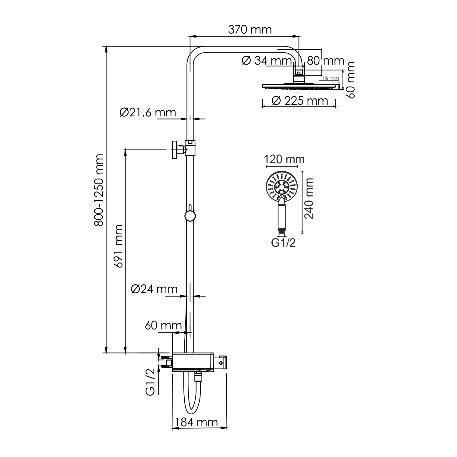 Душевая система WasserKRAFT A113.067.058.CH Thermo