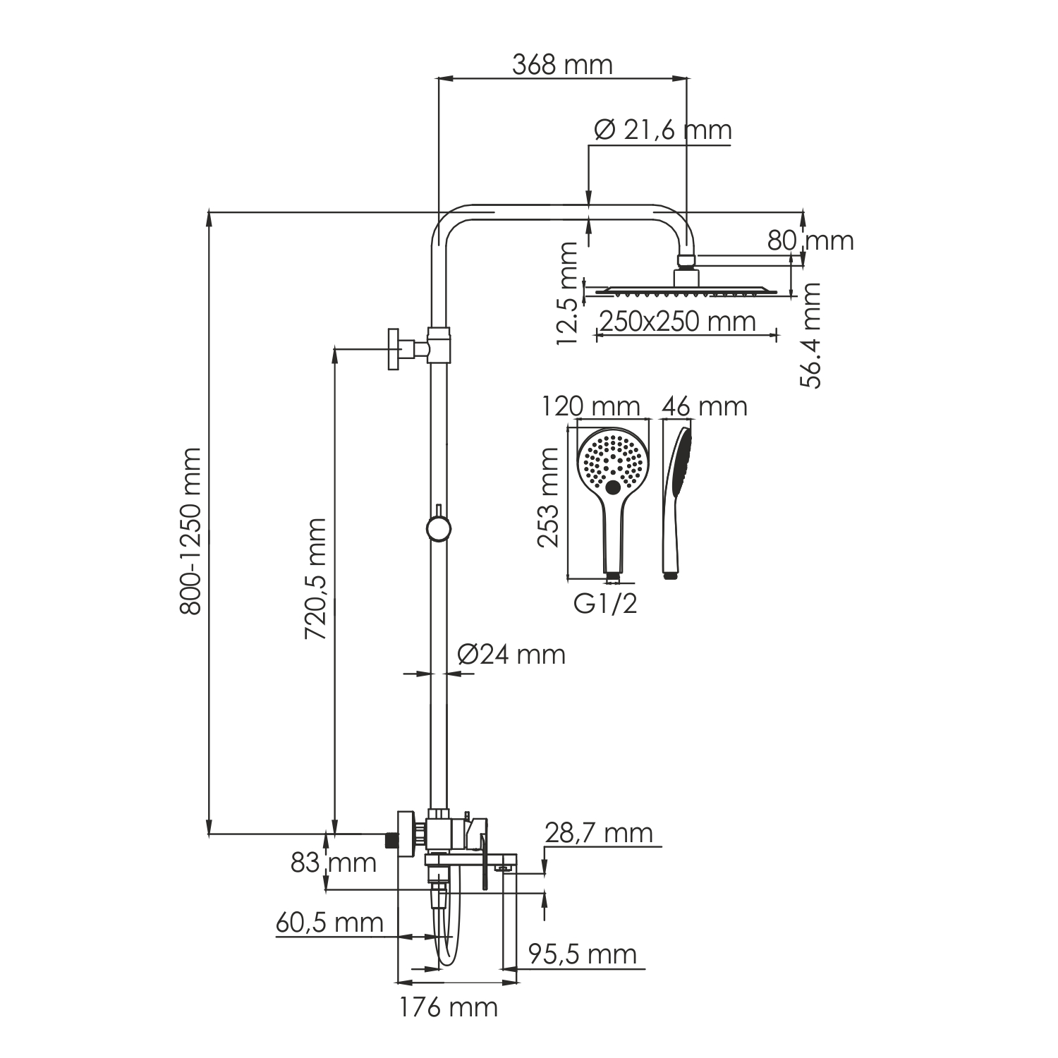 Душевая система WasserKraft A185.254.155.WM