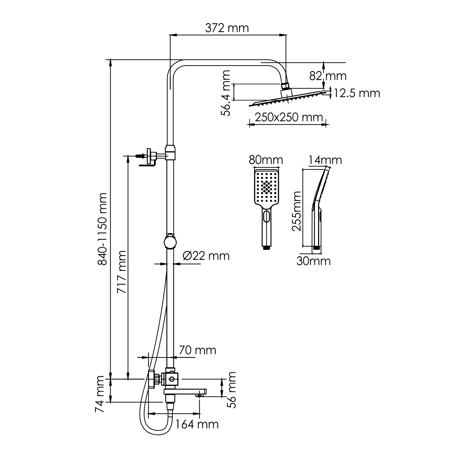 Душевая система WasserKRAFT A299.255.130.BM Thermo