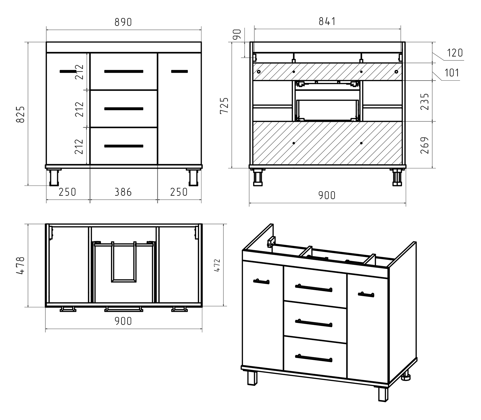 Тумба под раковину Misty Терра 90  П-Тер01090-01503Я