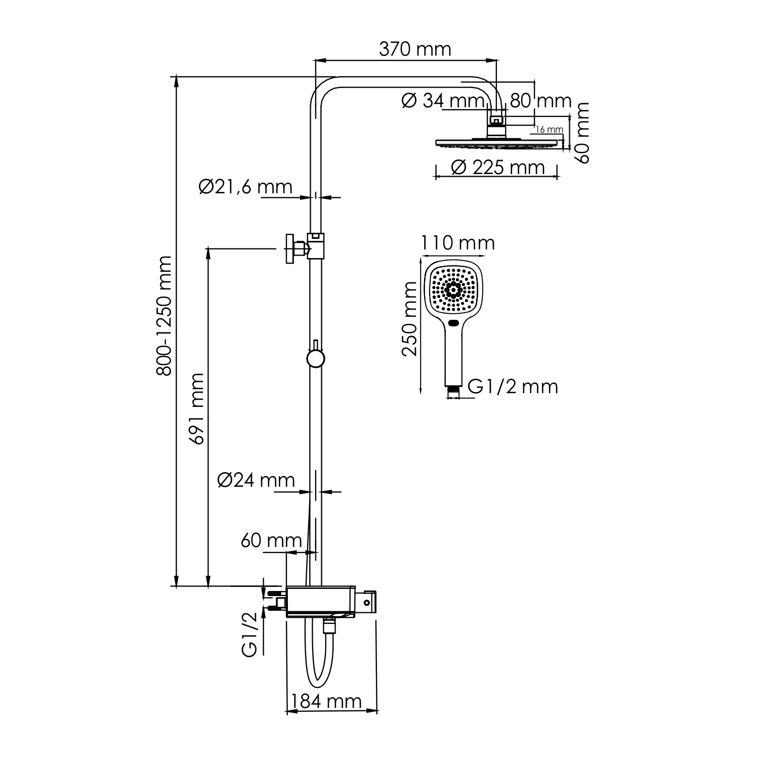 Душевая система WasserKRAFT A113.067.065.CH Thermo